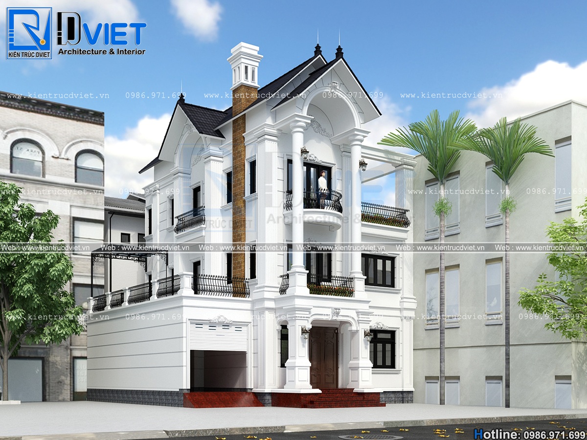 thiet ke biet thu tan co dien Phap 3 tang 8x12,5m tai Thanh Oai (2)