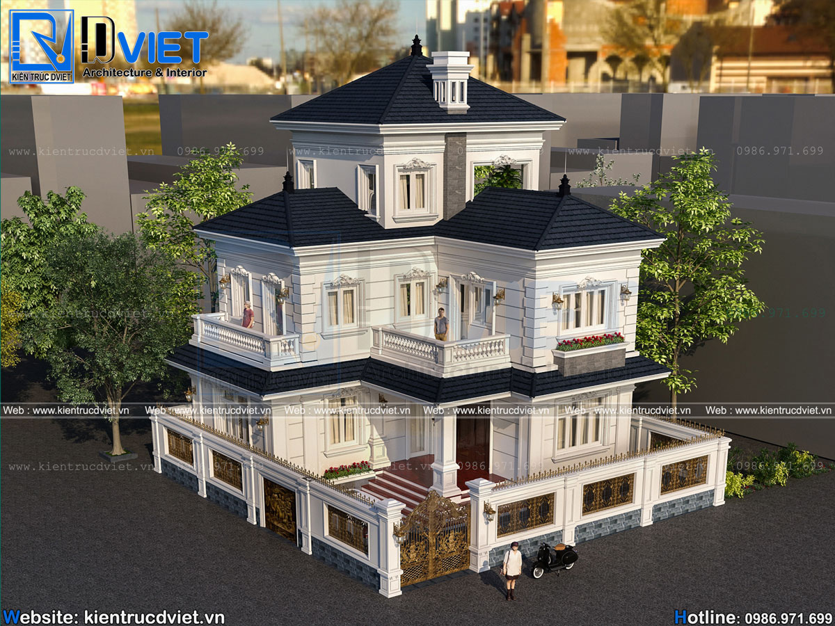 thiết kế biệt thự chữ L tân cổ điển 2 tầng tum đẹp(3)