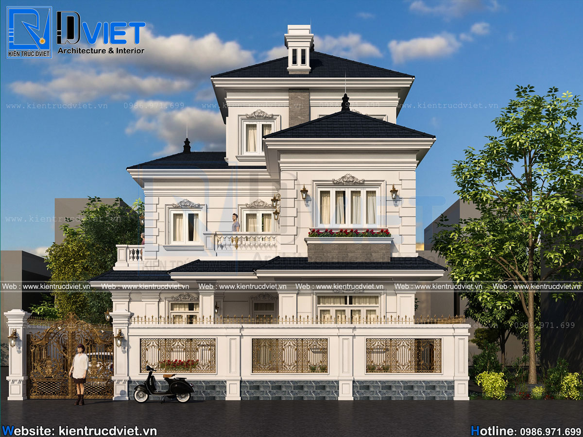 thiết kế biệt thự chữ L tân cổ điển 2 tầng tum đẹp(4)