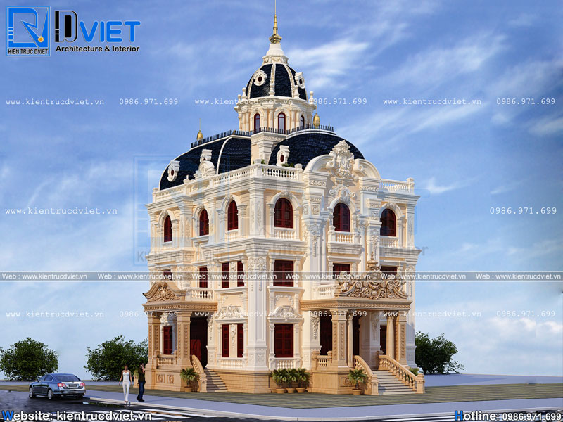 Thiết kế biệt thự lâu đài Pháp 3 tầng 1 tum 15x14m tại Nam Định