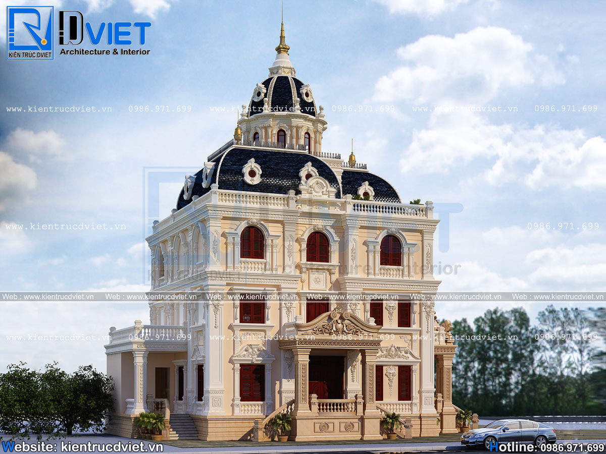 thiết kế biệt thự lâu đài Pháp 3 tầng 1 tum 15x14m tại Nam Định (2)