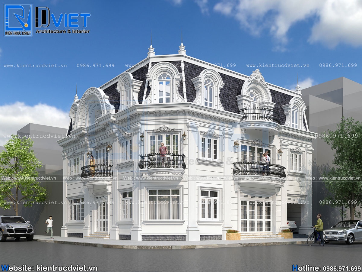 thiết kế biệt thự tân cổ điển châu Âu 2 tầng 1 tum 15x15m kết hợp kinh doanh tại Ninh Bình (1)