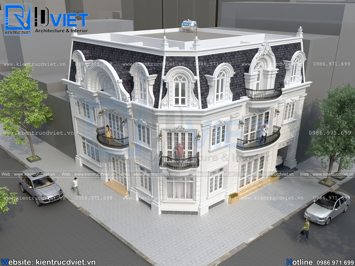 thiết kế biệt thự tân cổ điển châu Âu 2 tầng 1 tum 15x15m kết hợp kinh doanh tại Ninh Bình (2)