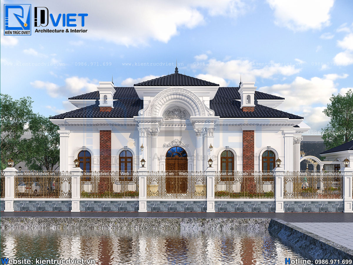 mẫu thiết kế biệt thự tân cổ điển 1 tầng mái nhật diện tích 12,8m đẹp hoàn hảo nhất tại khoái Châu – Hưng Yên (5)