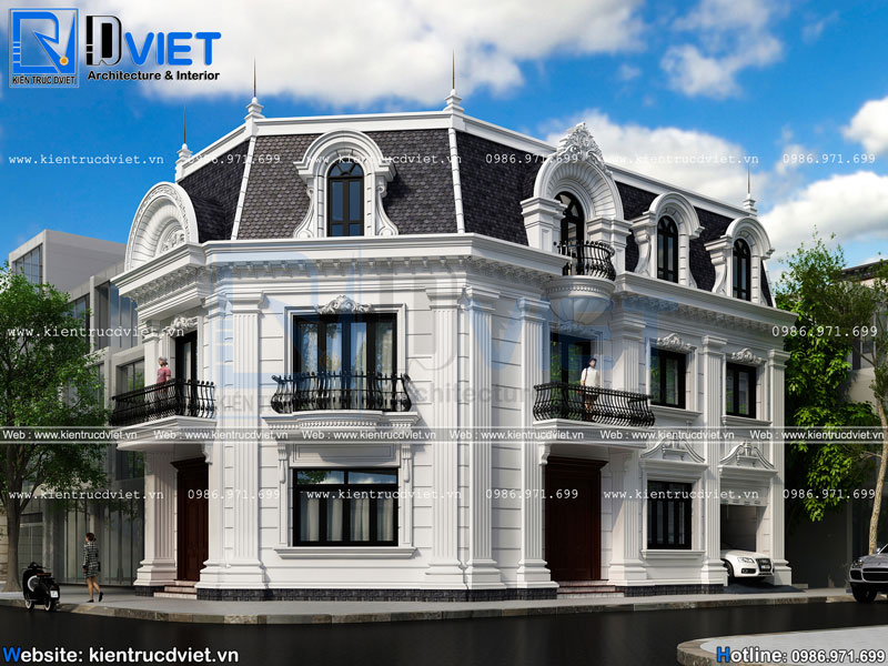 Thiết kế biệt thự tân cổ điển 2 tầng 1 tum 8,6x16,7m tại Bắc Giang