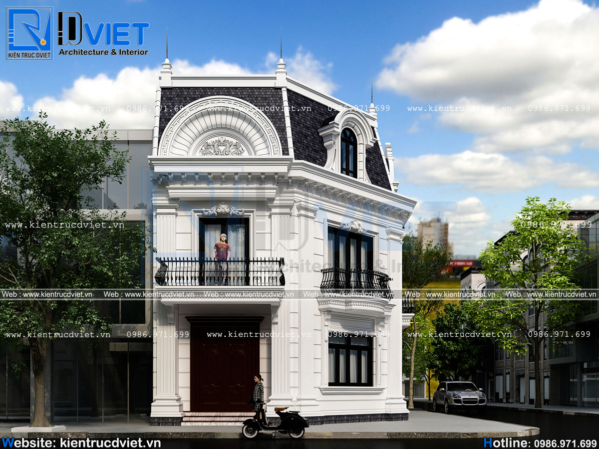 Thiết kế biệt thự tân cổ điển 2 tầng 1 tum đẹp tại Bắc Giang