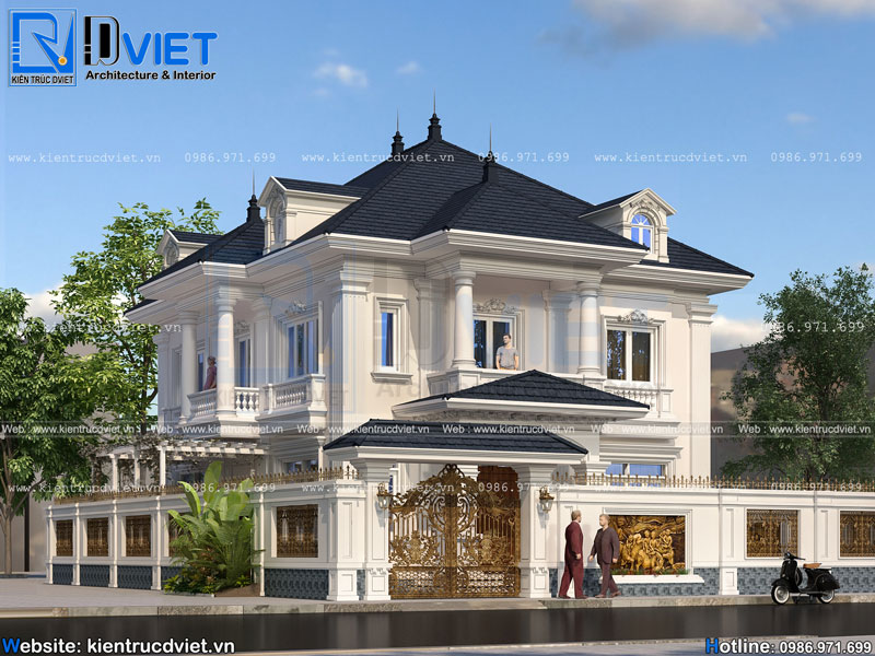 Thiết kế biệt thự tân cổ điển 2 tầng mái Nhật 10x12,5m tại Vĩnh Phúc