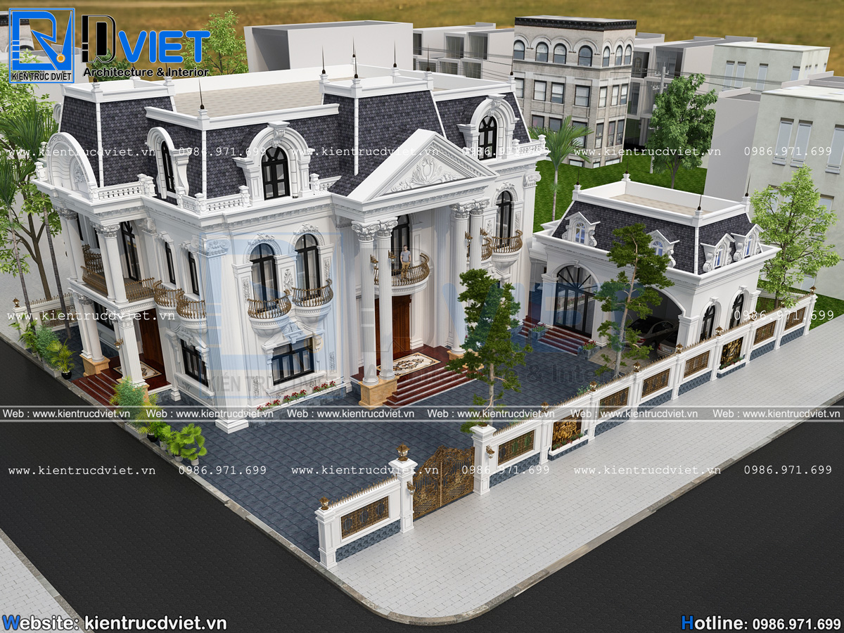 thiết kế biệt thự tân cổ điển 2 tầng 20x15m có nhà xe riêng tại Bắc Giang (4)