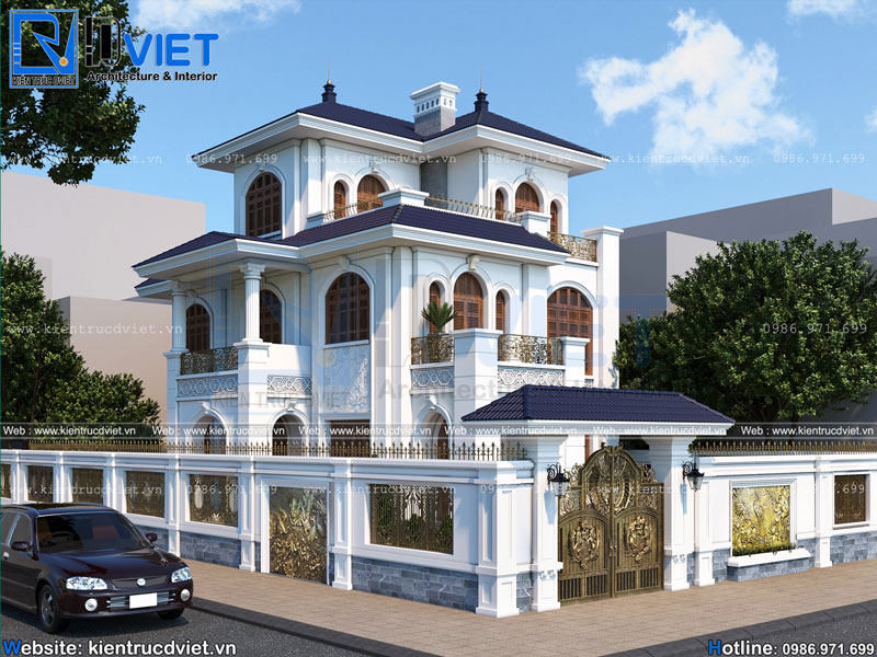 Mẫu thiết kế biệt thự tân cổ điển 3 tầng mái nhật 8x15m đẹp tại Hải Dương
