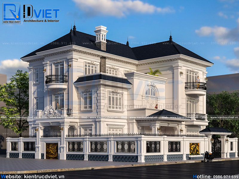 Kiệt tác thiết kế biệt thự tân cổ điển 3 tầng 18x15m mái nhật đẹp nhất Hưng Yên