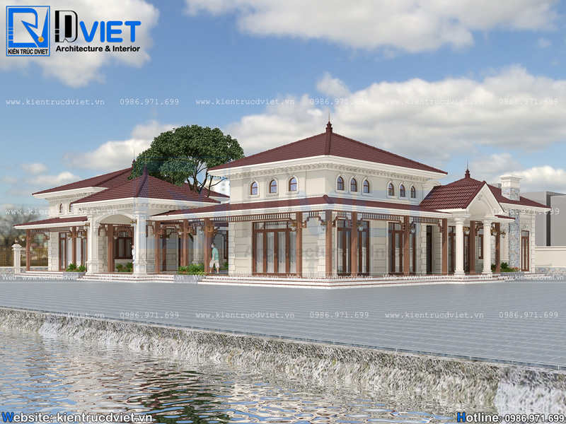 Thiết kế biệt thự vườn tân cổ điển 1 tầng mái Nhật kiểu Homestay sang trọng BT 115