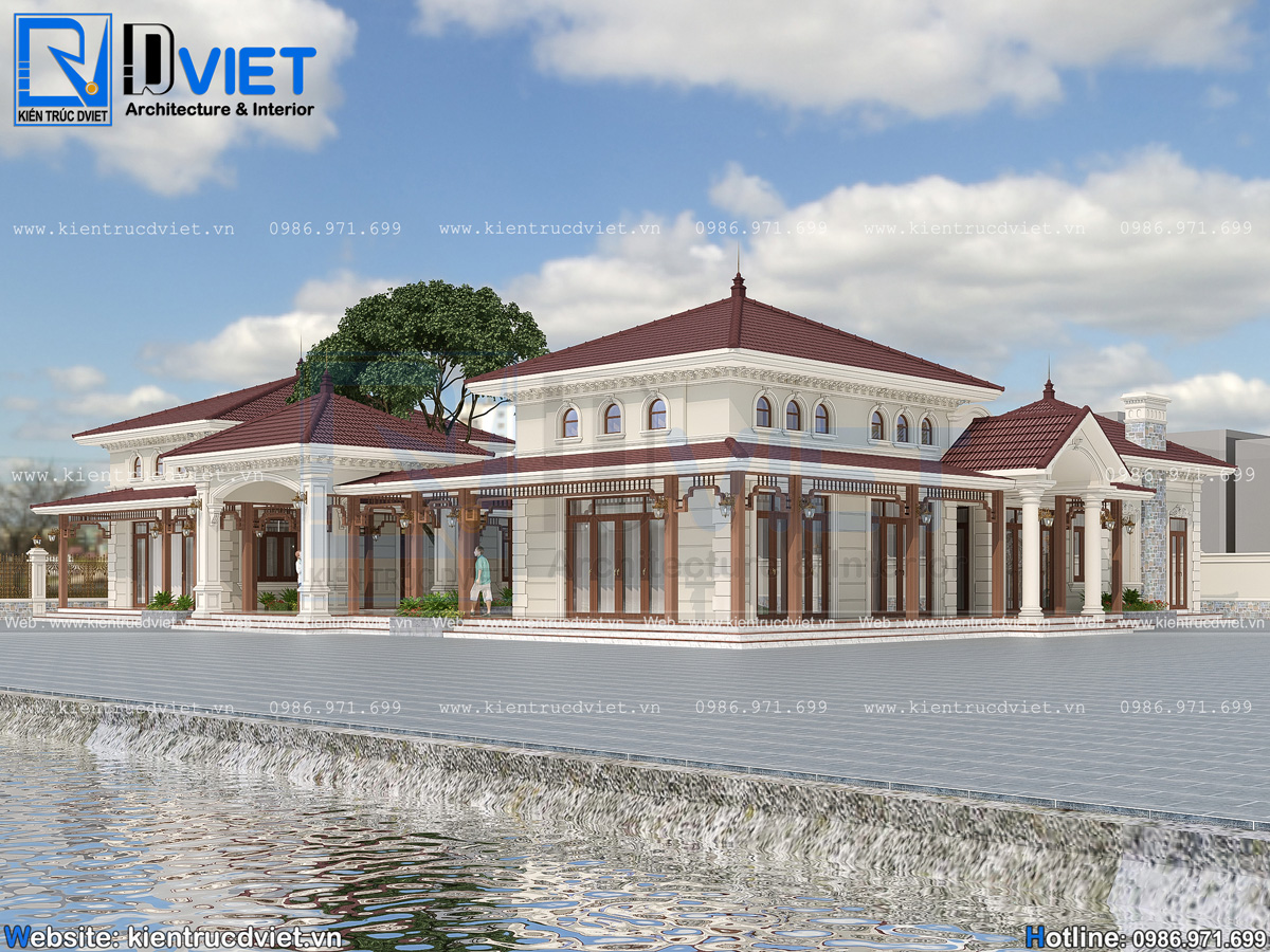 thiết kế biệt thự vườn 1 tầng tân cổ điển mái Nhật kiểu Homstay tại Hà Nội (2)