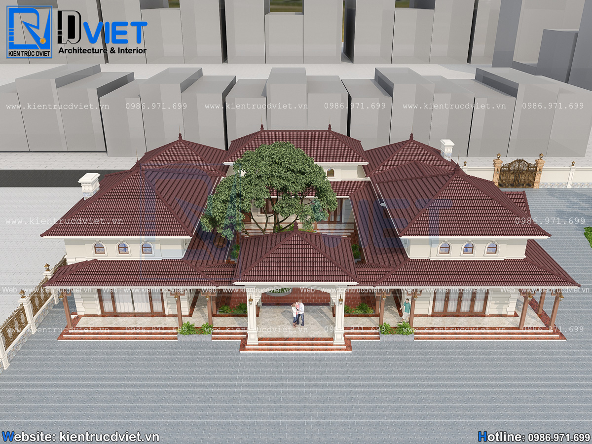 thiết kế biệt thự vườn 1 tầng tân cổ điển mái Nhật kiểu Homstay tại Hà Nội (4)