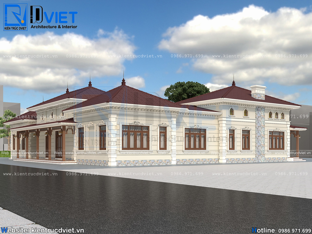 thiết kế biệt thự vườn 1 tầng tân cổ điển mái Nhật kiểu Homstay tại Hà Nội (5)