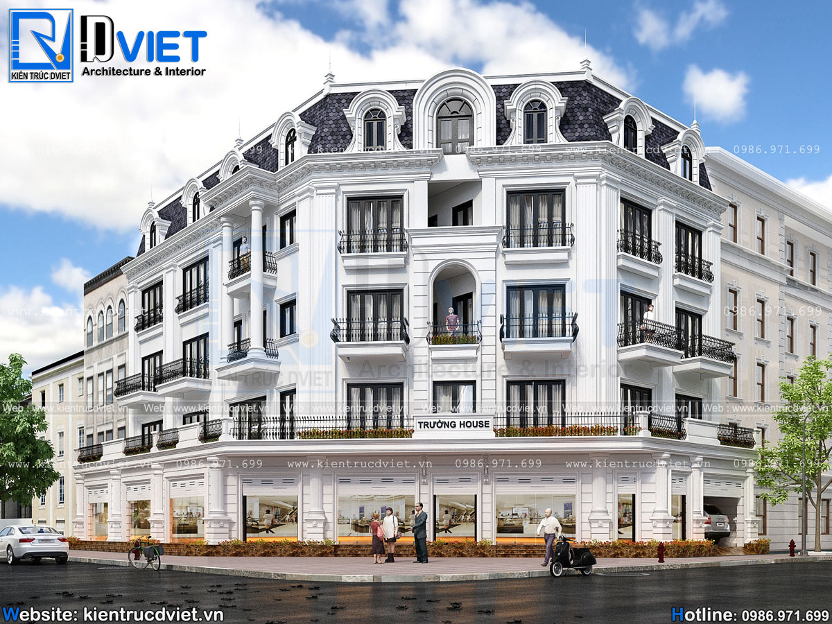 thiết kế nhà biệt thự tân cổ điển 5 tầng 400m2 sàn kết hợp kinh doanh tại Vĩnh Phúc (4)