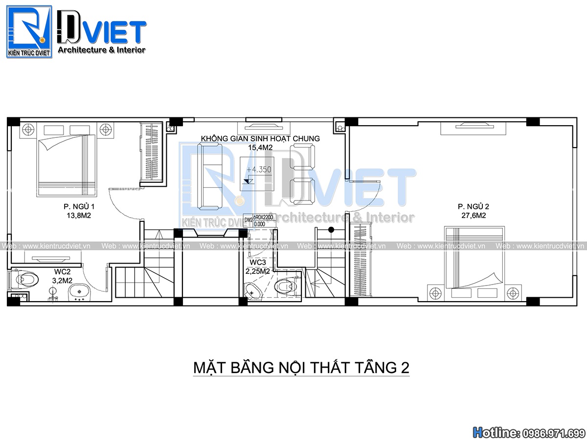 mặt bằng nhà ống 4 tầng 1 tum hiện đại kết hợp kinh doanh 5x14m tại Hà Nội (7)