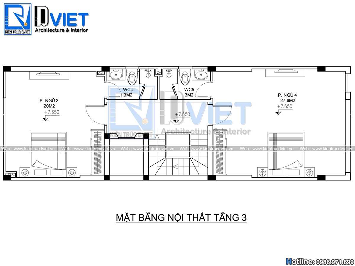 mặt bằng nhà ống 4 tầng 1 tum hiện đại kết hợp kinh doanh 5x14m tại Hà Nội (8)