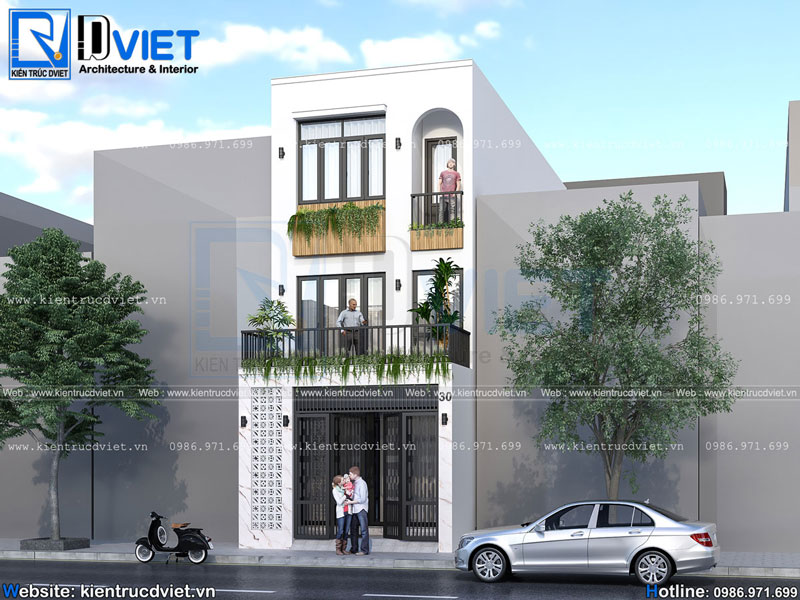 Thiết kế nhà ống 3 tầng hiện đại 5x18m có thang máy tại Hà Nội NO 106