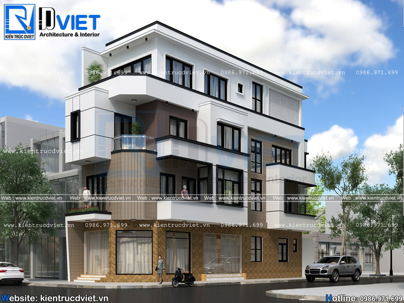 Thiết kế nhà ống 4 tầng 2 mặt tiền 5x18m hiện đại kết hợp kinh doanh tại Bắc Ninh