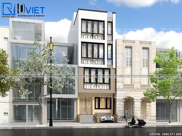 Thiết kế nhà ống hiện đại 4 tầng 1 tum kết hợp kinh doanh 5x14m tại Hà Nội