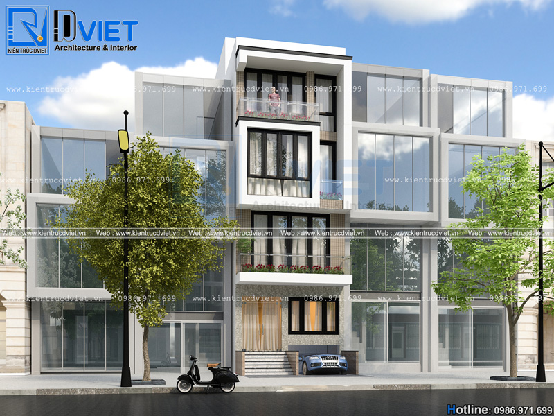 Thiết kế nhà ống (nhà phố) 4 tầng 1 tum hiện đại 5x12m có hầm để xe tại Hải Dương