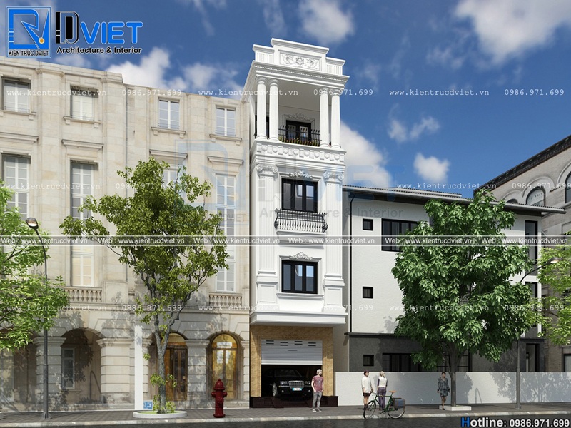Thiết kế nhà ống (nhà phố) tân cổ điển Pháp 4 tầng 4x12m tại Hà Nội