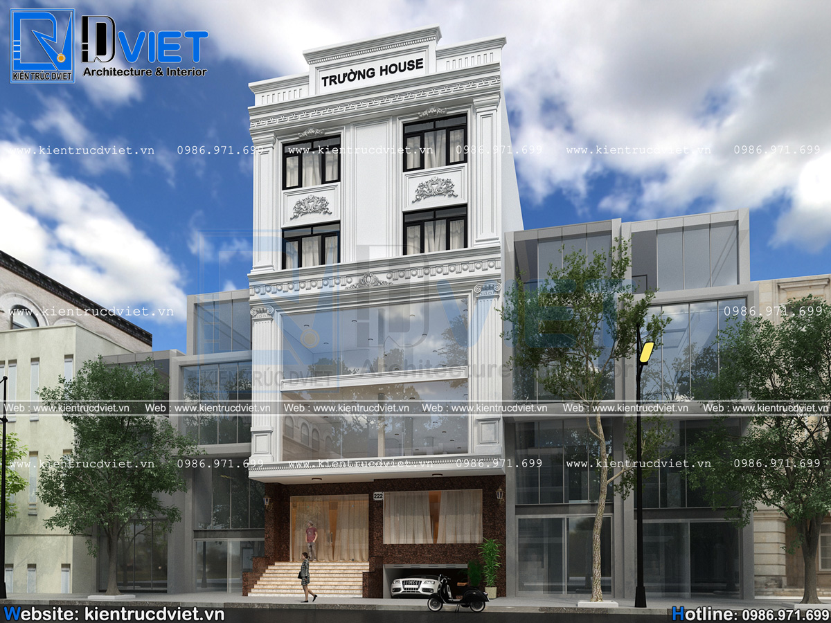 thiết kế nhà ống (nhà phố) tân cổ điển 5 tầng 1 hầm 10x13,5m kết hợp kinh doanh tại Thanh Oai (3)