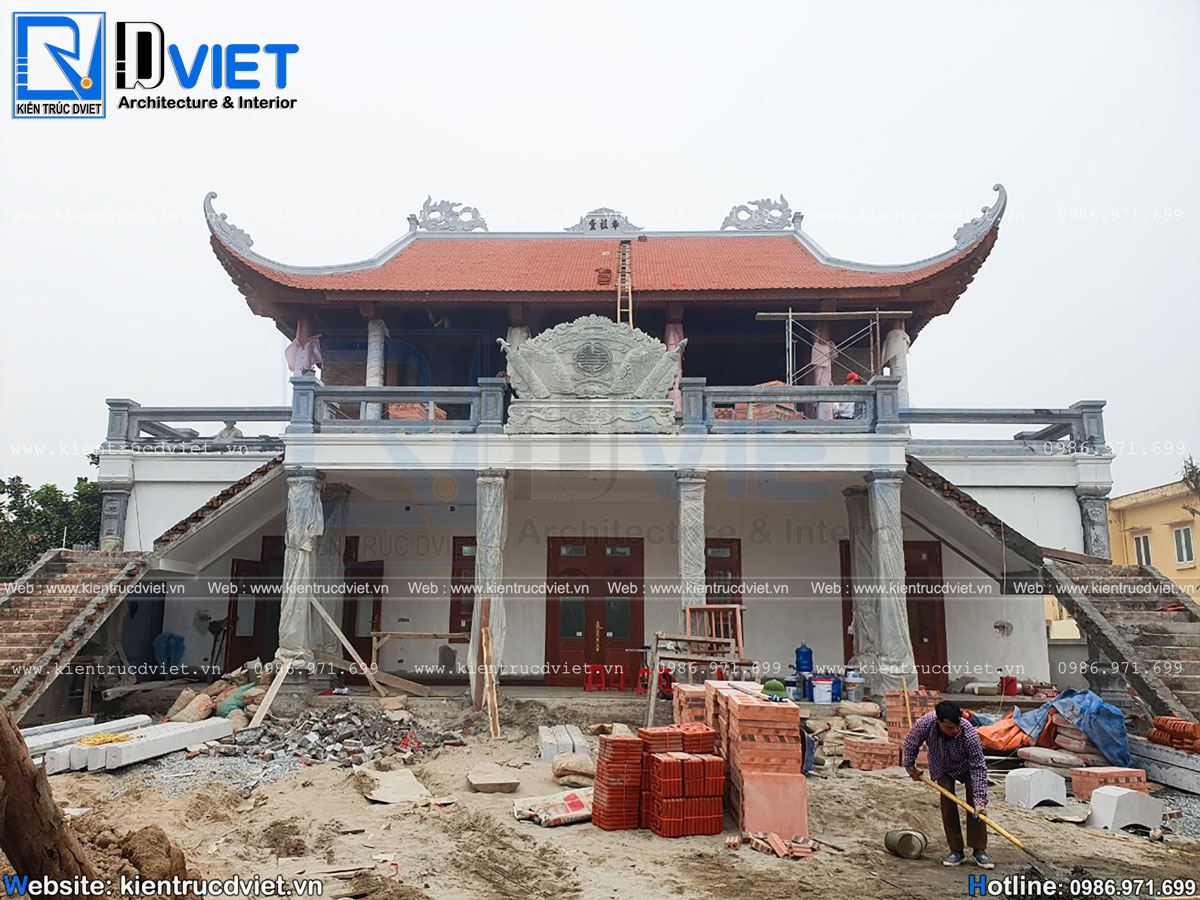 Ảnh thực tế thi công nhà thờ họ 3 gian 4 mái 2 tầng tại Huyện Kim Động - Hưng Yên (10)