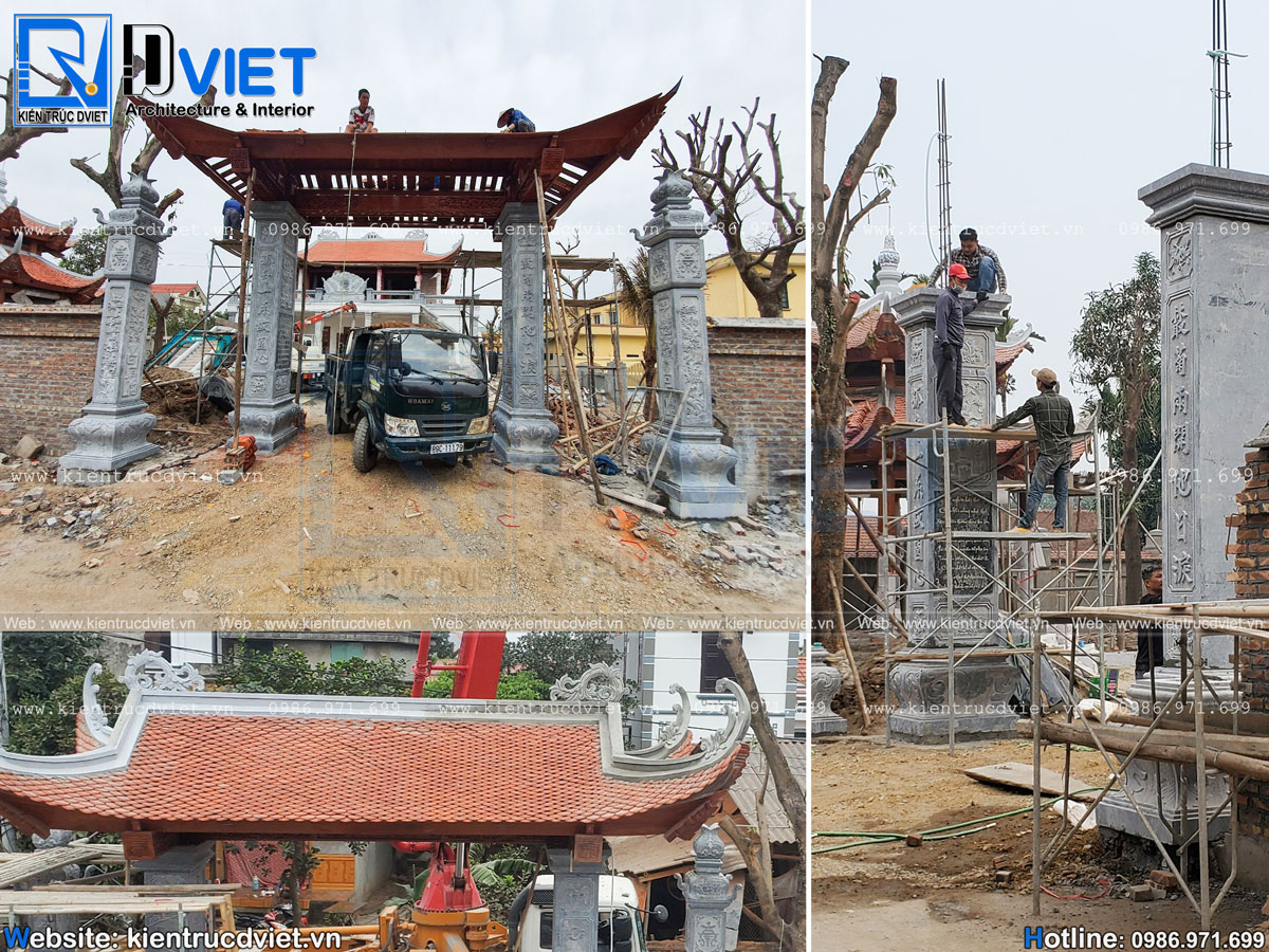 Ảnh thực tế thi công nhà thờ họ 3 gian 4 mái 2 tầng tại Huyện Kim Động - Hưng Yên (12)