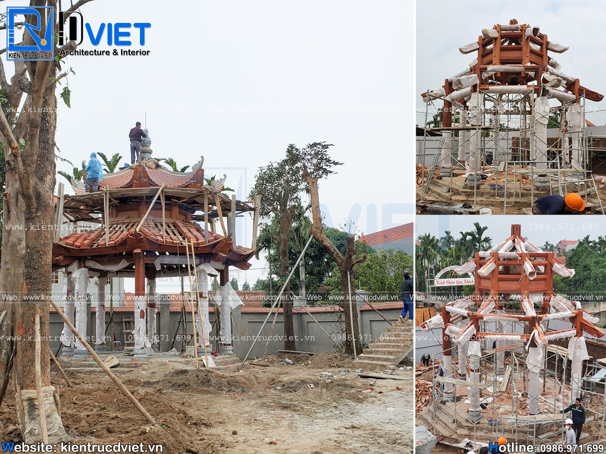 Ảnh thực tế thi công nhà thờ họ 3 gian 4 mái 2 tầng tại Huyện Kim Động - Hưng Yên (7)