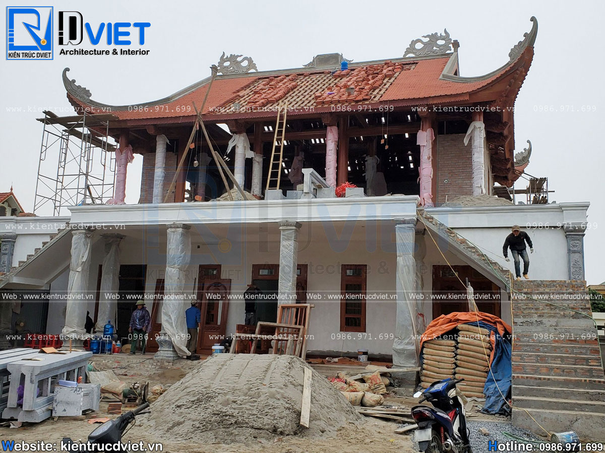 Ảnh thực tế thi công nhà thờ họ 3 gian 4 mái 2 tầng tại Huyện Kim Động - Hưng Yên (9)