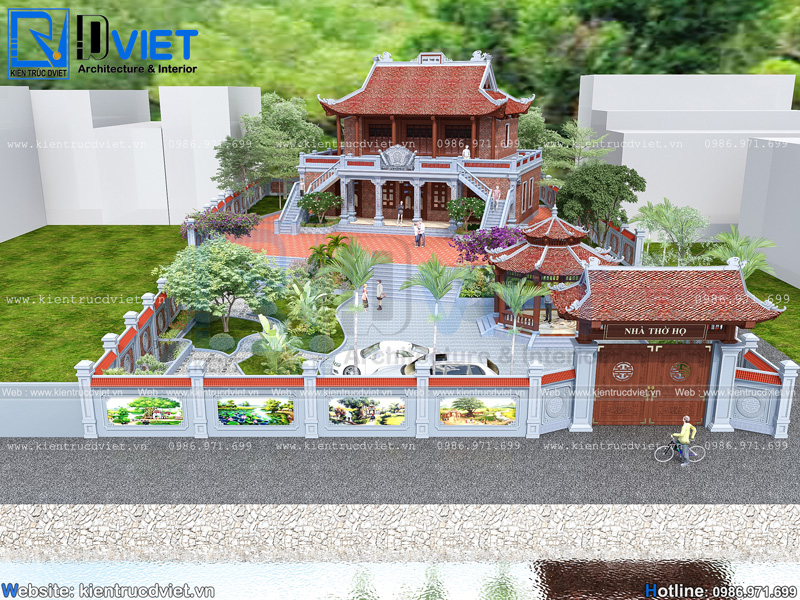 Mẫu thiết kế nhà thờ họ 2 tầng 3 gian 4 mái đẹp tại Hương Sơn - Hà Tĩnh