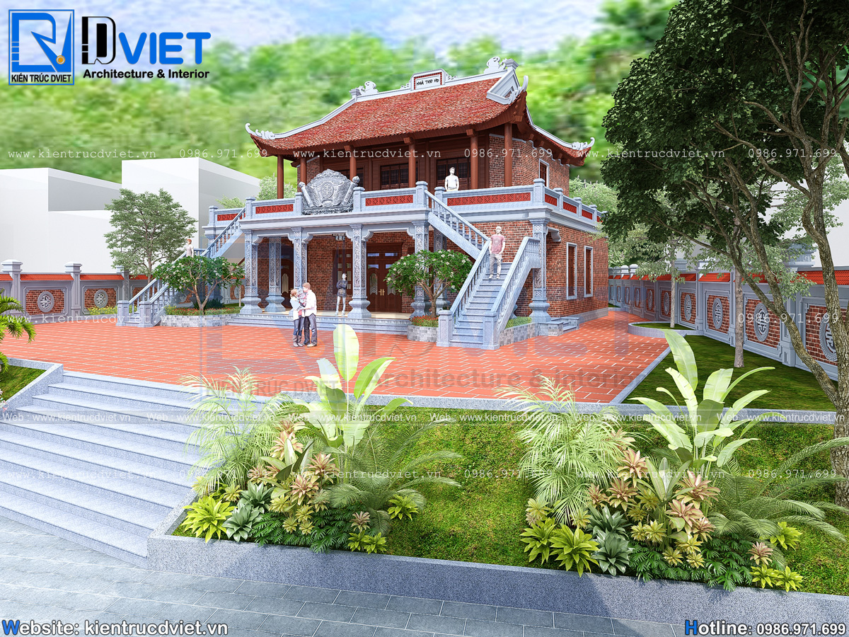 thiết kế nhà thờ họ (từ đường) 2 tầng 3 gian 4 mái đẹp tại huyện Hương Sơn - Hà Tĩnh (4)