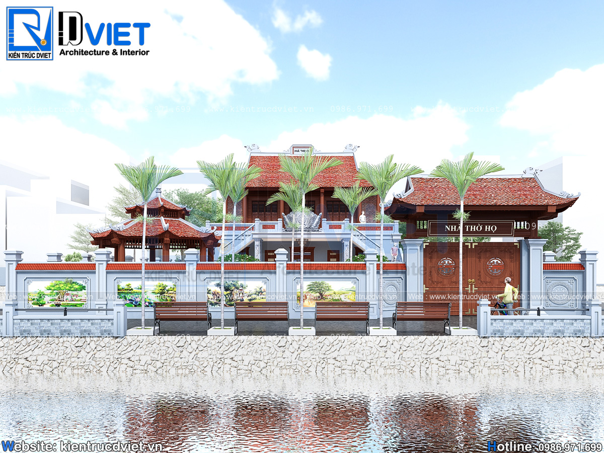 thiết kế nhà thờ họ 3 gian 4 mái 2 tầng đẹp nhất Thái Bình (8)