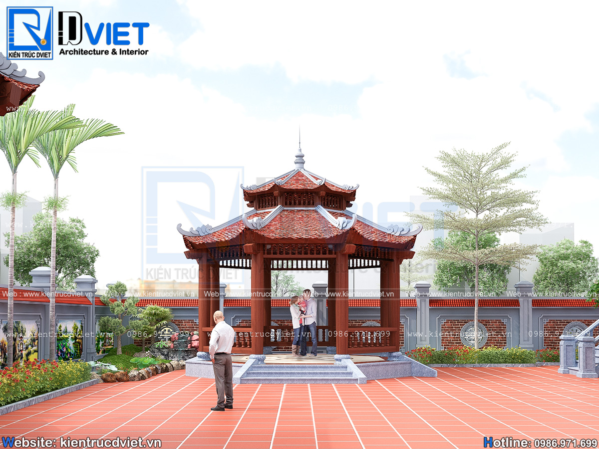 thiết kế nhà thờ họ 3 gian 4 mái 2 tầng đẹp nhất Thái Bình (9)