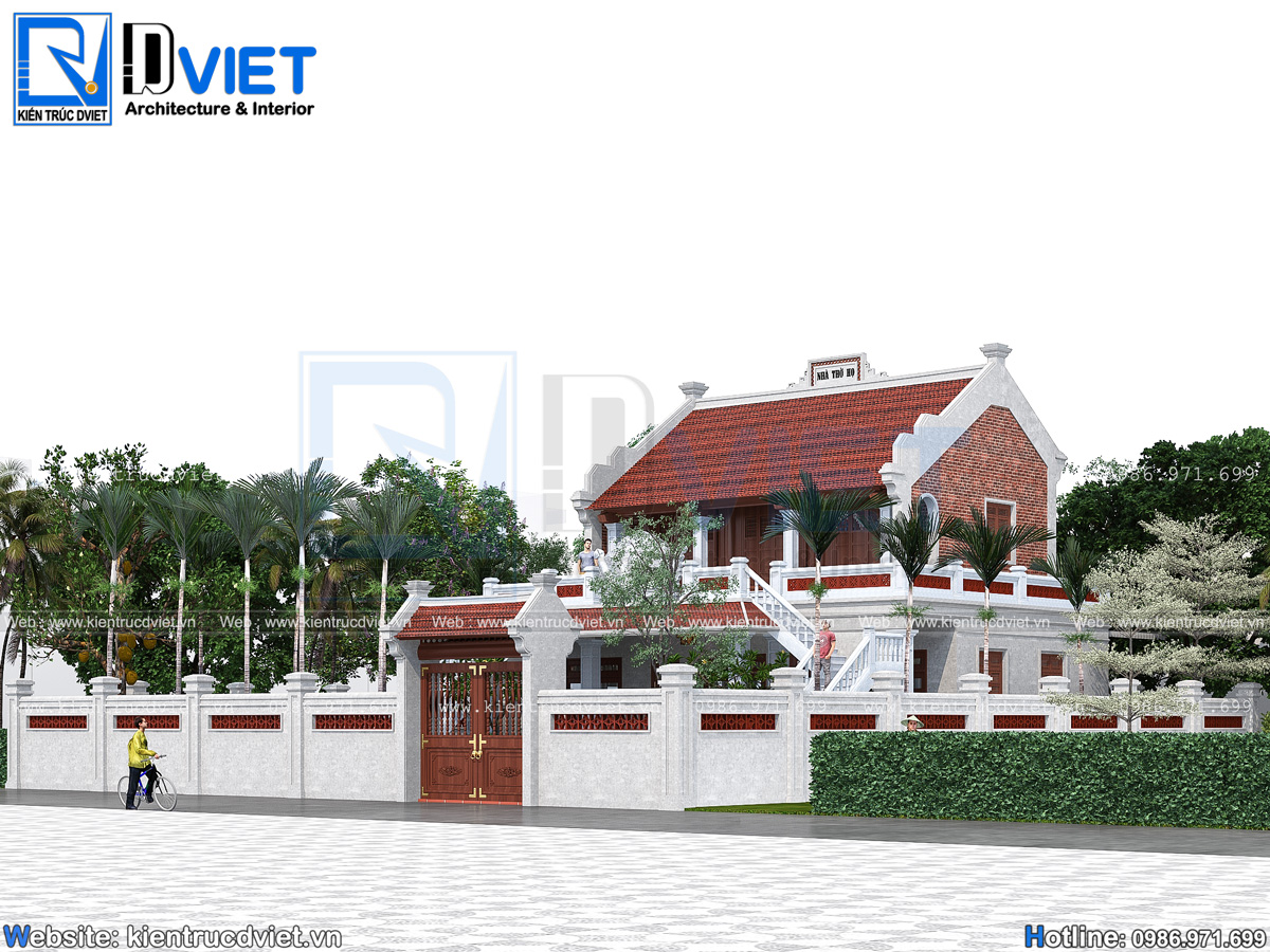 thiết kế nhà thờ họ (từ đường) 2 tầng 3 gian 2 mái tối ưu chi phí tại Hưng Yên (2)