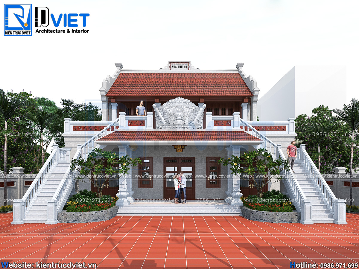 thiết kế nhà thờ họ (từ đường) 2 tầng 3 gian 2 mái tối ưu chi phí tại Hưng Yên (4)