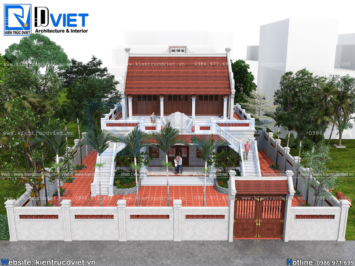 thiết kế nhà thờ họ (từ đường) 2 tầng 3 gian 2 mái tối ưu chi phí tại Hưng Yên (6)