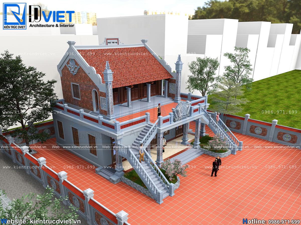 Thiết kế nhà thờ họ (từ đường) 3 gian 2 mái 2 tầng đẹp tại Ninh Bình