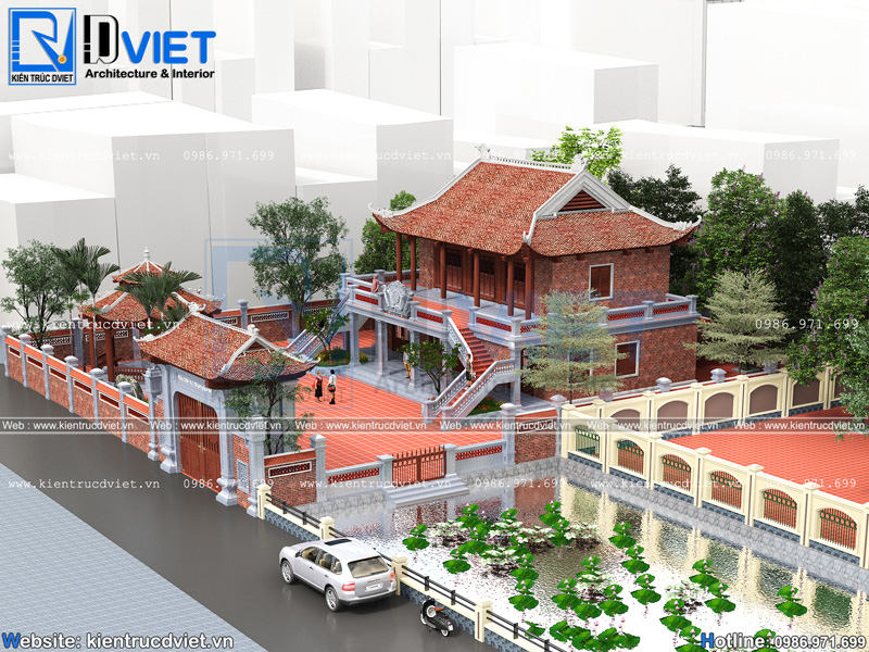Mãn nhãn mẫu thiết kế nhà thờ họ 3 gian 4 mái 2 tầng tại Hưng Yên