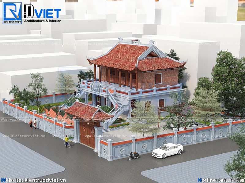 Thiết kế nhà thờ họ (từ đường) 3 gian 4 mái 2 tầng đẹp nhất tại Quảng Bình