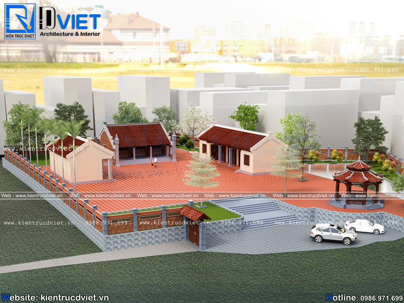 Thiết kế nhà thờ họ 3 gian 2 dĩ (nhà từ đường) đẹp tại Phú Thọ