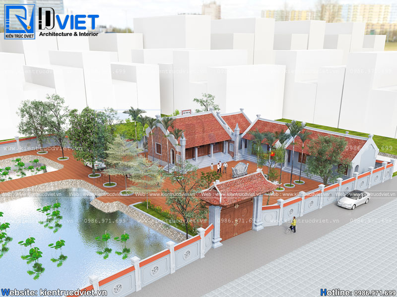 Thiết kế nhà thờ họ (từ đường) 3 gian 2 mái tại Thái Bình