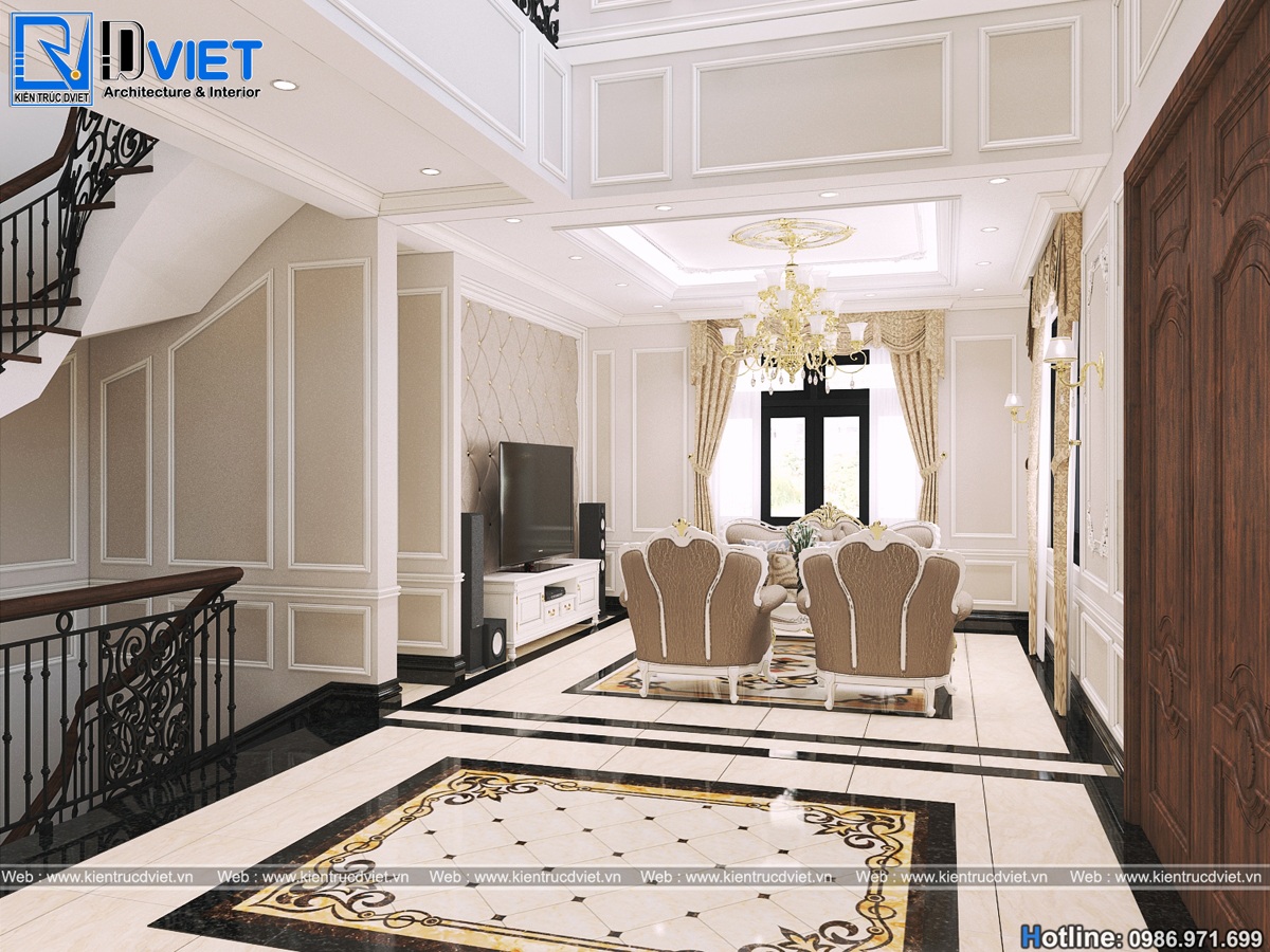 thiet ke noi that phong khach biet thu tan co dien Phap 3 tang (2)