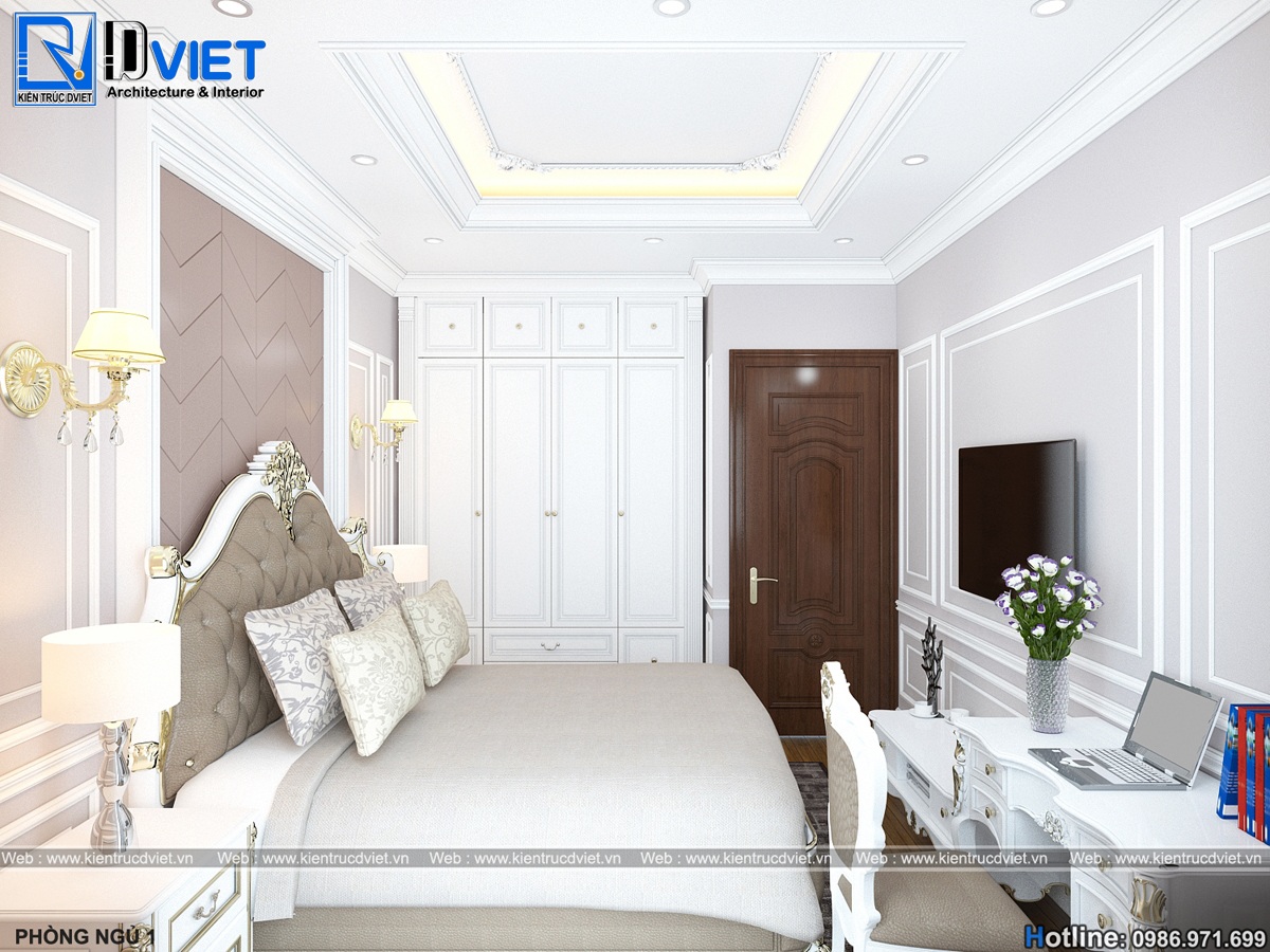 thiet ke noi that phong ngu 14m2 biet thu tan co dien Phap 3 tang (10)