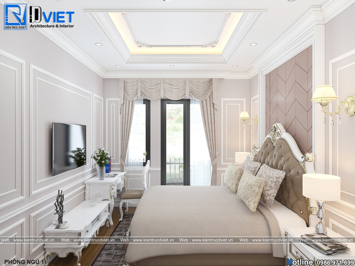 thiet ke noi that phong ngu 14m2 biet thu tan co dien Phap 3 tang (11)