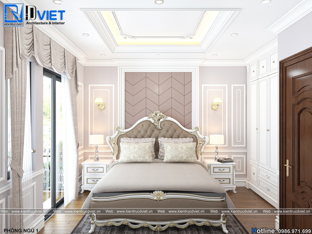 thiet ke noi that phong ngu 14m2 biet thu tan co dien Phap 3 tang (9)