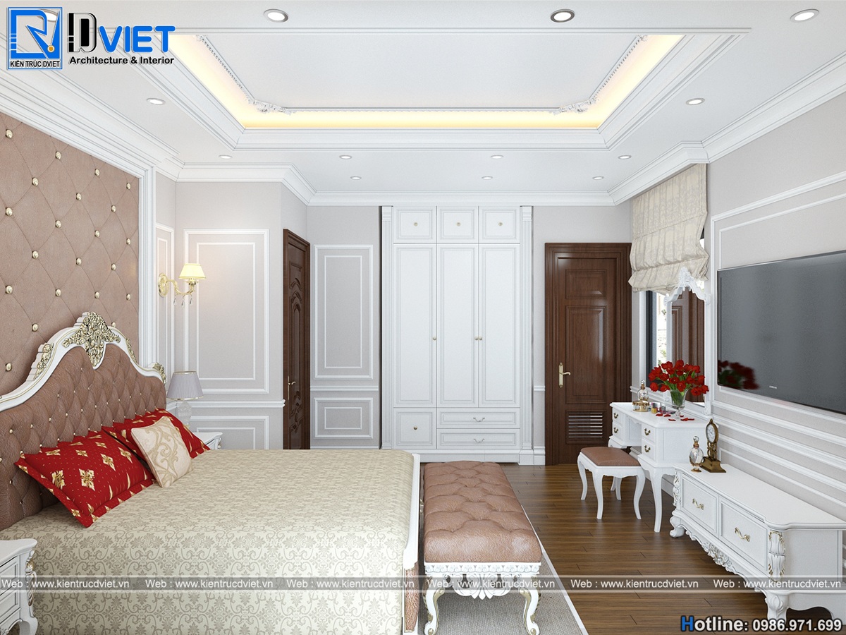 thiet ke noi that phong ngu 18m2 biet thu tan co dien Phap 3 tang (5)