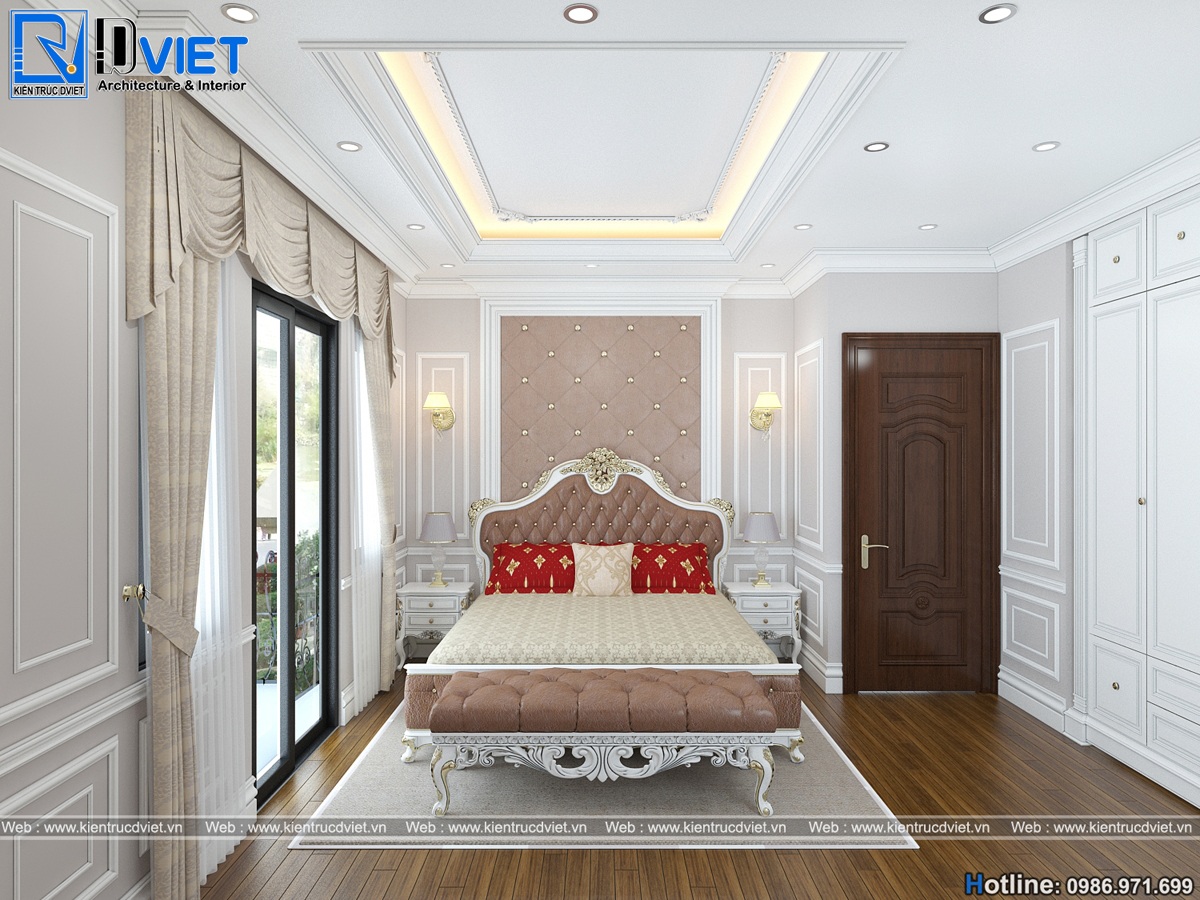 thiet ke noi that phong ngu 18m2 biet thu tan co dien Phap 3 tang (6)