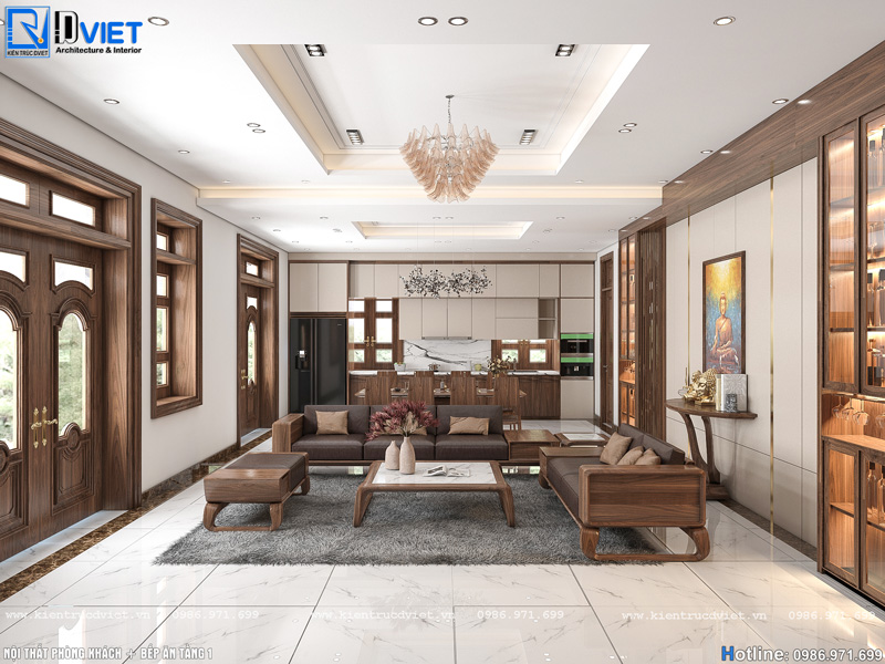 Thiết kế nội thất gỗ óc chó căn hộ tại Hà Tĩnh